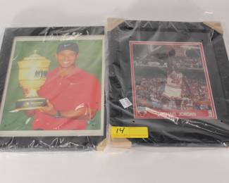 14:Tiger Woods, Michael Jordon framed photos