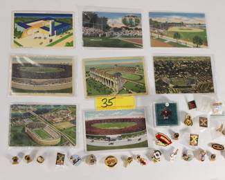 35:Vintage stadium postcards & sports pins