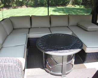 Fortunoff Sectional Seating, Swivel/Glider Chair And Firepit (includes all cushions). 