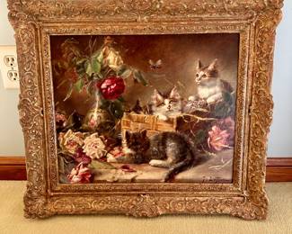 Jules Le Roy (1833-1865) Oil on Canvas - "Kittens"