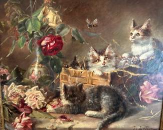 Jules Le Roy (1833-1865) Oil on Canvas - "Kittens"