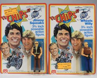 43:2PC 1970 Mego CHiPs Jimmy Squaks Wheels Willy MOSC