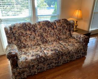 1980s Granny chic velour sofa and matching chair