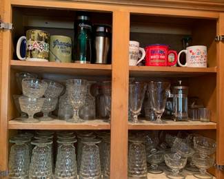 Whitehall glasses and sherbets with pitcher