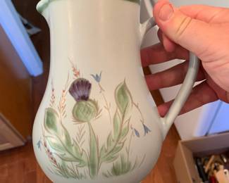 Scottish thistle stoneware pitcher