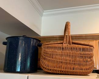 granite pot and wicker basket