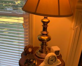 clocks, brass lamp