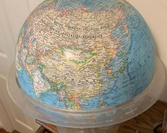 Vintage National Geographic globe in plexi-glass stand -showing USSR