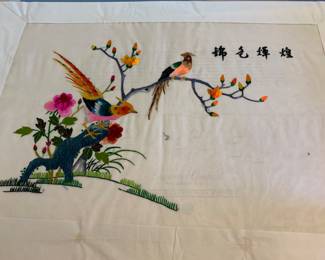 several framed and unframed silk embroidery pictures