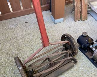antique GREEN lawnmower
