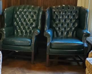 (2) Leather tufted back Library chairs in excellent condition
