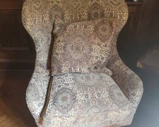 1 of 2 newer winged back upholstered chair