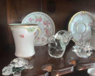 gorgeous tea cup and saucer sets, as well as Crystal Critters