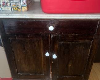 Eastlake style cabinet / dry sink with marble top