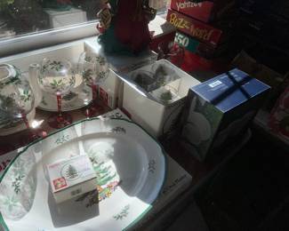 Lots of Christmas SPODE some new in boxes, platter has a chip
