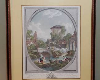  The Watering Place Antique Print 