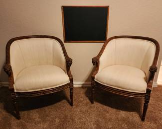 Pair of Carved Walnut French Regency Style Rams Head Club Parlor Chairs