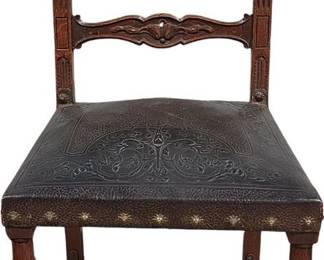 Antique Renaissance Style Mahogany and Leather Side Chair