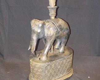 Intricately Carved Wooden Ceremonial Bull Elephant Candleholder Display
