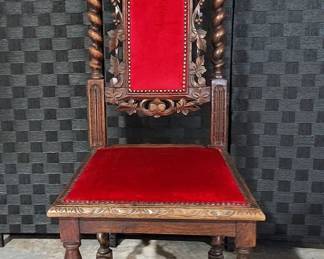 Lovely Late 19th Century Dining Chair with Upholstered Seat and Partially Upholstered Back