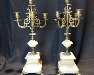 Pair of Beautiful Brass 4 Arm Candelabra with Onyx Bases