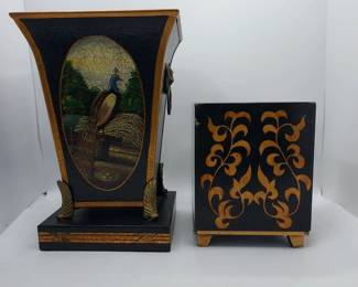 Pretty Castillian Imports Peacock Planter Plus Wooden Tissue Box