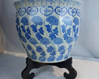 Tall Blue and White Porcelain Floor Vase Umbrella Stand