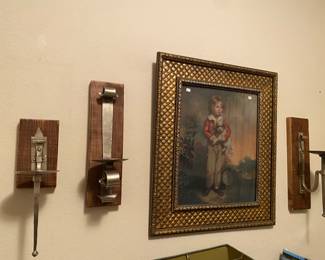 Beautiful farm house metal and wood sconces. 