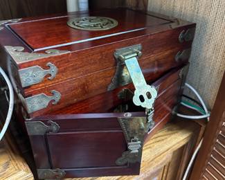 WOODEN JEWELRY BOX WITH TOP AND THREE DRAWERS - BUY IT NOW $50. Call or Text Patty at 847-772-0404 to arrange for purchase or make inquiries.