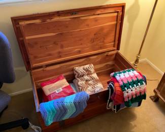 VINTAGE THROWS, AND CEADER CHEST