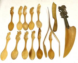 Carved Cow Horn Flatware Pieces