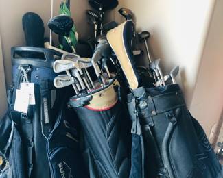 Golf bags, golf, irons, and drivers.  Brand to be updated in this post. 