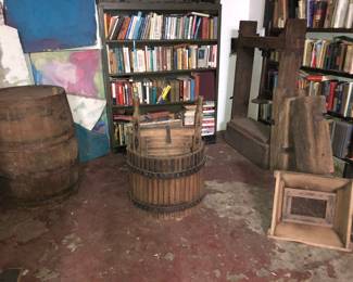 Different vintage or antique wine making wooden pieces 