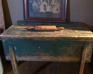 Primitive green painted dough box