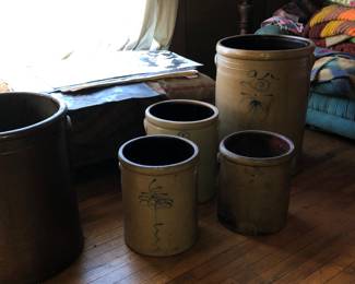 Antique American stoneware crocks some as is