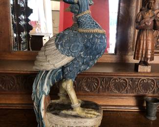 Large wood carved and painted peacock