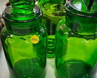 VINTAGE MID CENTURY GREEN GLASS JARS