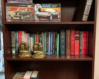 Wood Shelf, Brass Bookends, Models, Scrabble Game 