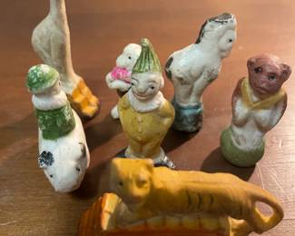 Old, Hand Painted, Bisque, Circus Characters, Cake Toppers