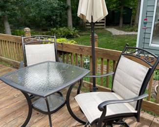 Patio Chairs, Umbrella and Glass Table Top