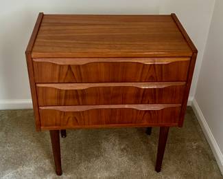 #6 - Danish modern 3 drawer night table, Made in Denmark, 21w x 12d x 24t- $300
