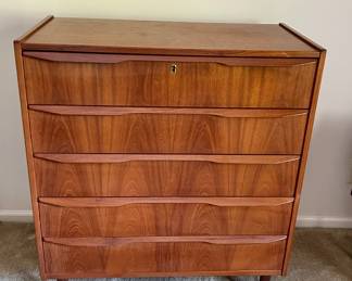 #5- Danish modern 5 drawer dresser, Made in Denmark, 31.25w x 16dx 36t -$500