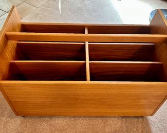 #8- Danish modern rolling record / magazine caddy by Bruksbo- 26.75w x 14d x 16.5t-$250