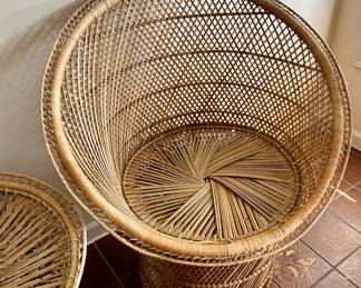 #9- Boho rattan  matching peacock chairs with ottoman and side table- $200