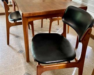 #10- Danish modern dining table with 4 chairs by Erik Buck for Oddense Baskinsnedkeri- Table 54.5w x 35d x 29t- $1200