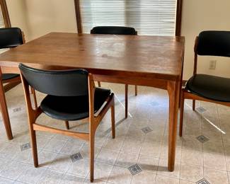 #10- Danish modern dining table with 4 chairs by Erik Buck for Oddense Baskinsnedkeri- Table 54.5w x 35d x 29t- $1200
