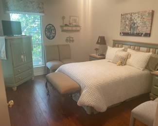  full/queen bed set- headboard- 2 night stands and armoire-  bedding and everything in pictures is for sale -mattress set also -