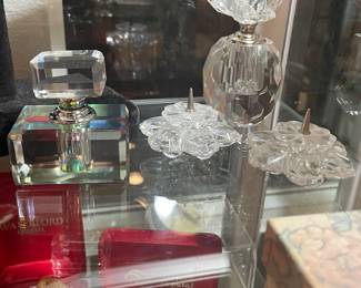 crystal perfume and swarovski small candle holders 