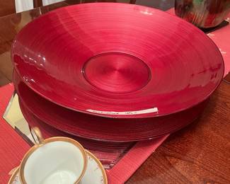 large glass bowl and charger set  very heavy -