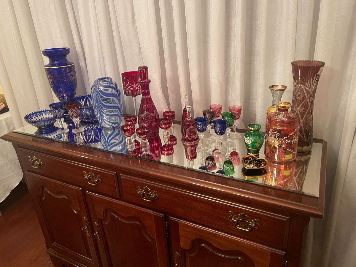 cut to clear - murano- czech -  and  more in fabulous colorful vintage glass collection  SOLD SOME HAVE SOME 